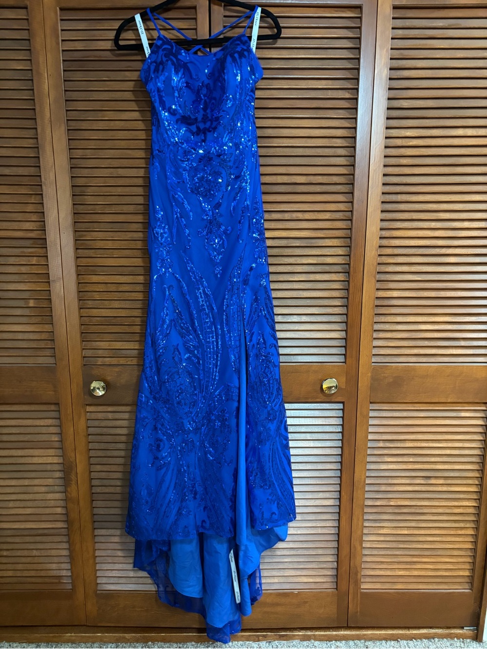 JJs House Royal Blue Sequined High-Low Evening Gown, Homecoming or Prom Dress